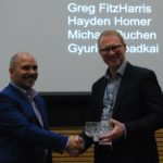 Dr Tony Michael (l) congratulating Prof. John Carroll (r) following the SRF Distinguished Scientist Lecture 2016